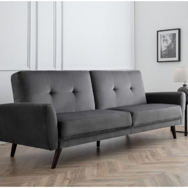 Macia Velvet Sofa Bed With Wooden Legs In Grey