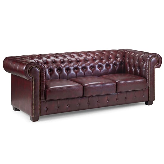 Caskey Bonded Leather 3 Seater Sofa In Oxblood Red