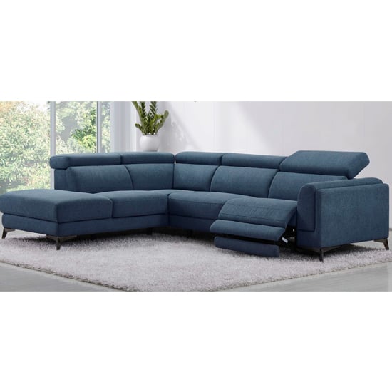 Cannes Electric Recliner Fabric Corner Sofa Right Hand In Denim