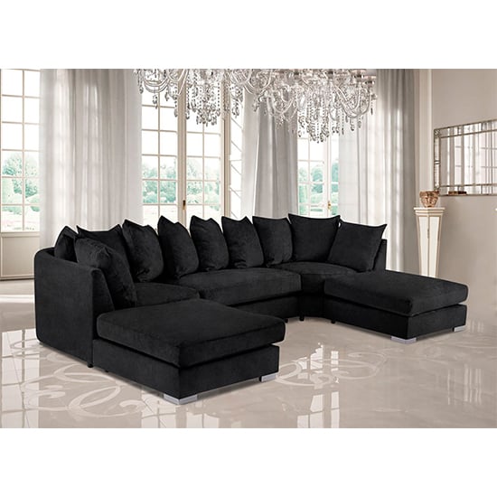 Boise U-Shape Plush Velour Fabric Corner Sofa In Cosmic