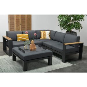 Carmo Fabric Corner Sofa With Footstool In Reflex Black