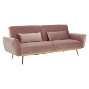 Eltanin Upholstered Velvet Sofa Bed With Gold Legs In Pink