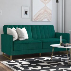 Sabinal Velvet Sofa Bed With Gold Metal Legs In Green