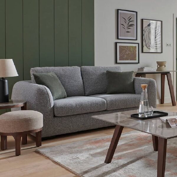 Santiago Fabric 3 Seater Sofa With Black Legs In Grey