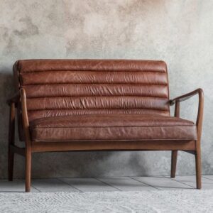 Dotson Leather 2 Seater Sofa With Oak Frame In Vintage Brown