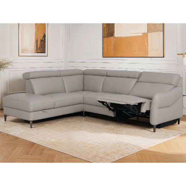 Nassau Leather LHF Corner Recliner Sofa In Stone