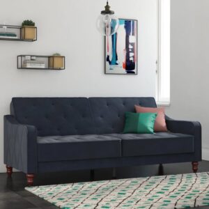 Vincenzo Velvet Sofa Bed With Wooden Legs In Blue