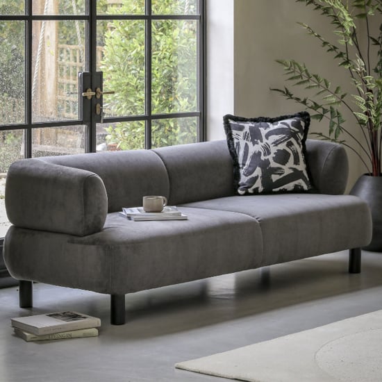 Arica Fabric 3 Seater Sofa With Oak Legs In Grey