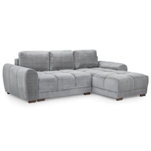 Aztec Plush Velvet Corner Sofa Bed In Grey