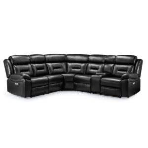 Canton Leather Recliner Corner Sofa In Black