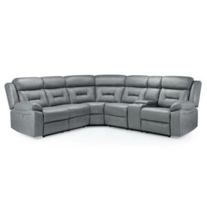 Canton Leather Recliner Corner Sofa In Grey