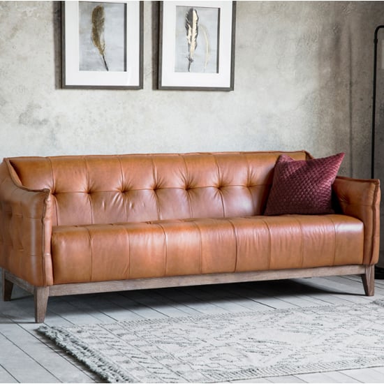 Crevan Leather 3 Seater Sofa With Oak Legs In Mellow Brown