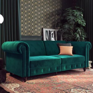 Flex Velvet Sofa Bed With Wooden Legs In Teal