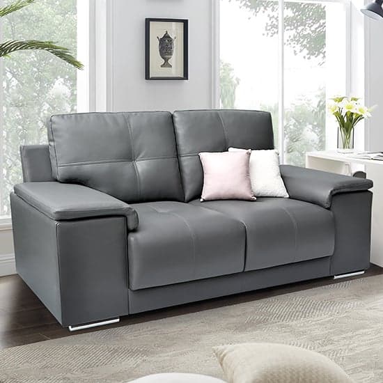 Kensington Faux Leather 2 Seater Sofa In Dark Grey