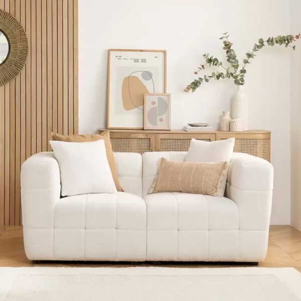 Maize Boucle Fabric 2 Seater Sofa In White