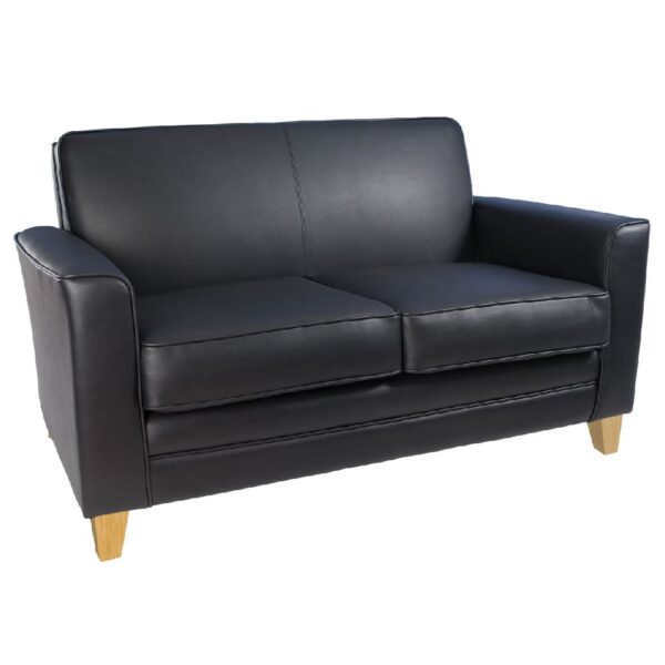 Nampa Leather 2 Seater Sofa With Light Oak Legs In Black