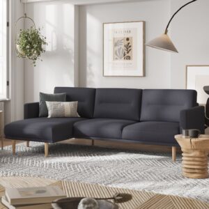 Nexa Fabric Left Handed Corner Sofa With Oak Legs In Anthracite