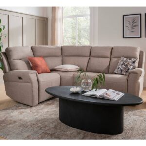 Rochester Fabric Corner Electric Recliner Sofa In Mushroom