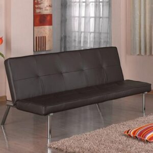 Sancia PU Leather Sofa Bed With Chrome Legs In Brown