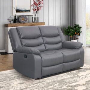 Sorreno Bonded Leather Recliner 2 Seater Sofa In Dark Grey