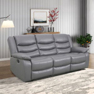 Sorreno Bonded Leather Recliner 3 Seater Sofa In Dark Grey