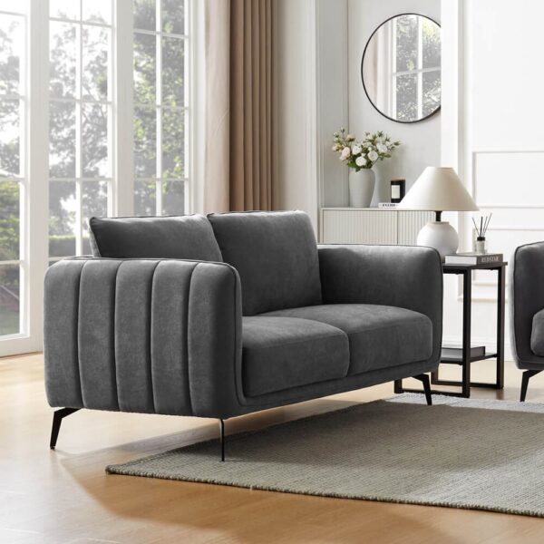 Valtesse Fabric 2 Seater Sofa With Black Legs In Grey